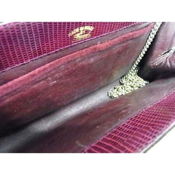 Gucci Burgundy Red Lizard Reptile Leather 2-way Clutch w Gold Chain Strap - Picture 4 of 6